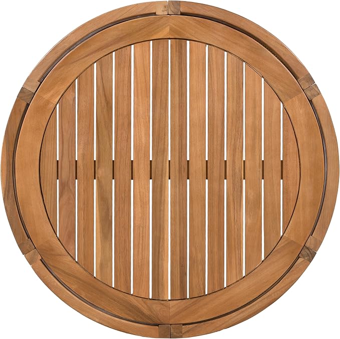 GDFStudio 27.95" Acacia Wood Outdoor Coffee Table, Handwoven Rope Accents, All-Weather Resistant Boho Patio Table with Elegant Slatted Design for Garden, Poolside, Deck, Patio Spaces, Teak
