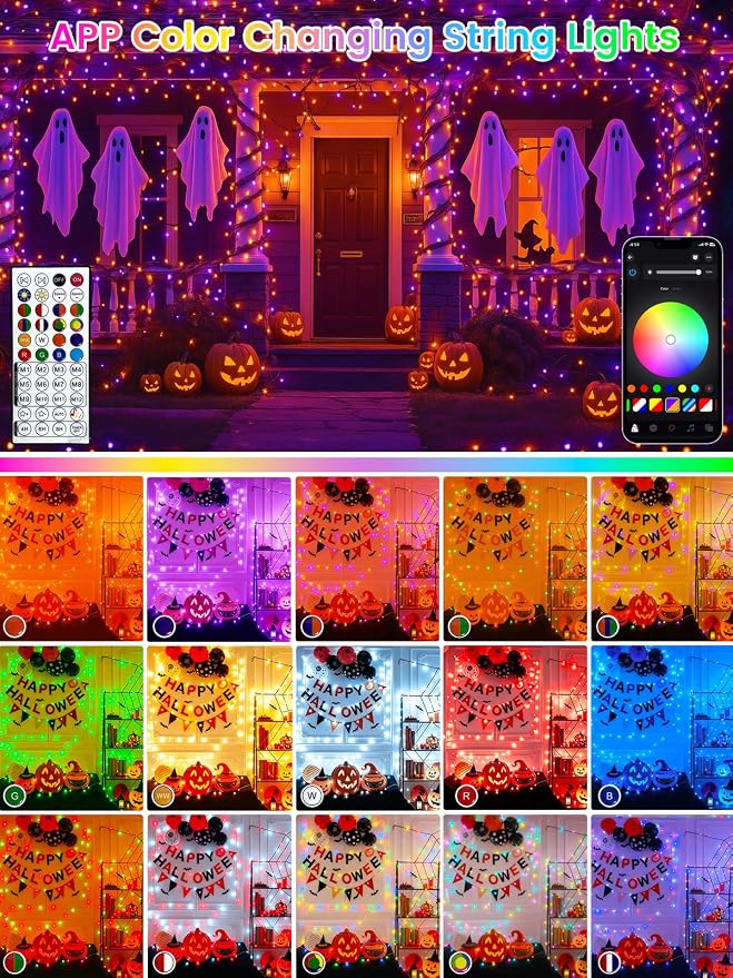 400 LED Smart Color Changing Fall String Lights APP & Remote for Halloween | 131 FT Halloween Twinkle Lights IP44 Waterproof, Timer, Music Sync, Multiple Colors & Modes Outdoor Christmas Fall Decoration
