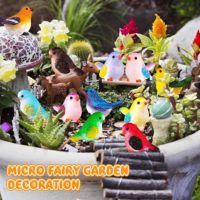 72PCS Miniature Cute Bird Decorative Figurines 11 Styles Mini Resin Birds | Micro Landscape Home Meetings Decoration, Cake Topper