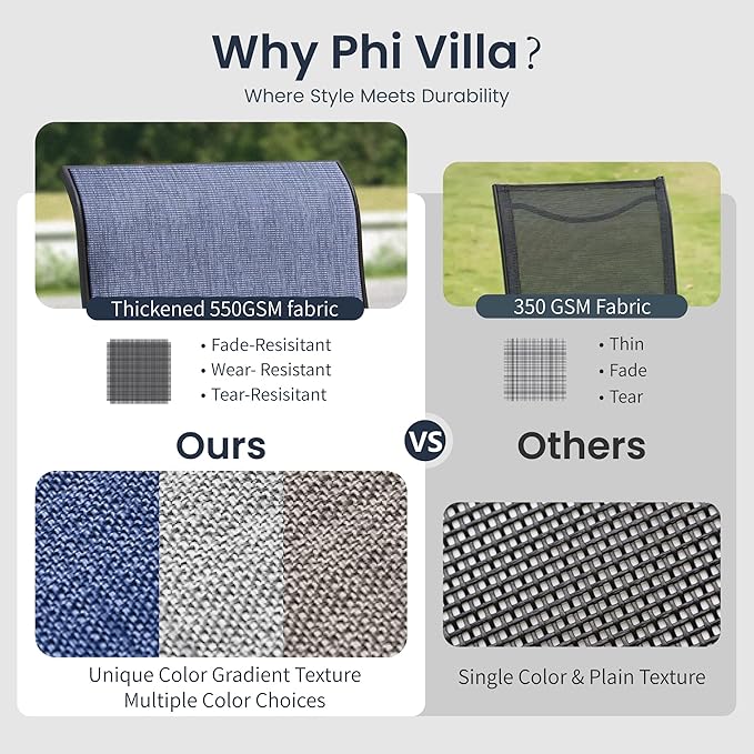 PHI VILLA 5 Pcs Patio Dining Set for 4, Swivel Mesh Chairs, Blue | 4 textilene dining chairs. 37" metal square table with umbrella hole, all weather E-coated metal frame for outdoor deck lawn