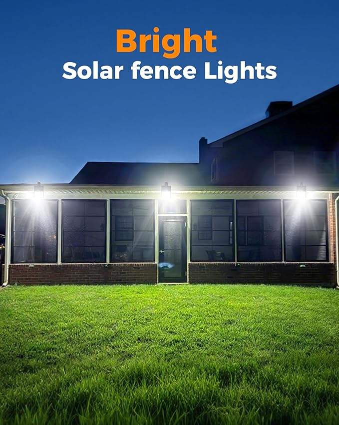 2 Pack Clip On Solar Lights Outdoor, 600LM Motion Sensor Solar Fence Lights, No Drill Installation Solar Lights for Fence Deck Railing Gutter, IP65 Waterproof Outdoor Security Lights