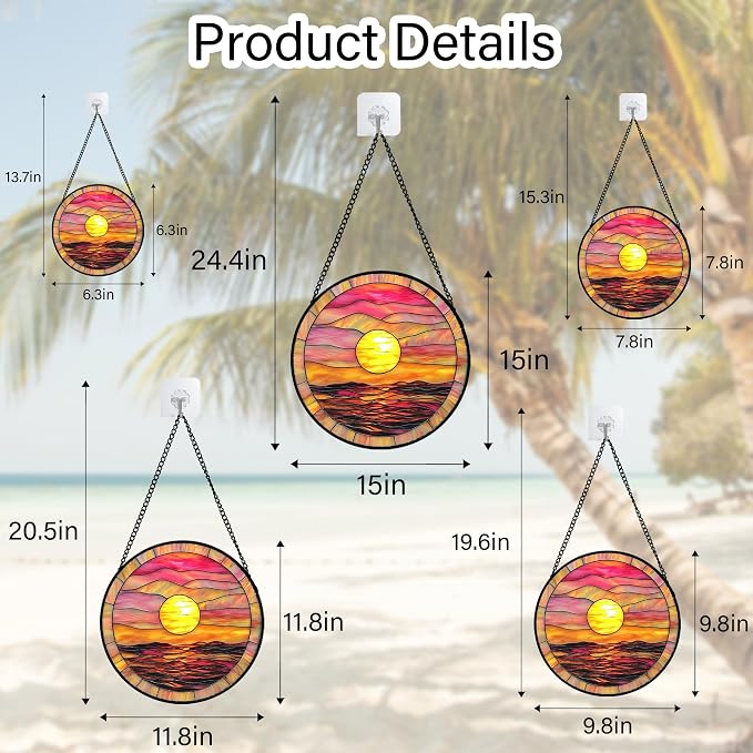 DASTOLL Stained Glass Window Hanging, Sunrise Sea Surface Sun Catchers Diamond Glass Panel Hangings Abstract Suncatcher Decor for Birthday for Women, Men, Wife, Aunt, and Mom 11.8 in