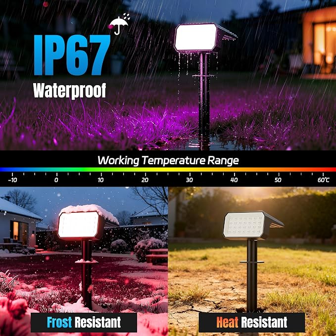 Solar Spot Lights Outdoor RGB Color Changing, 4 Pack, 28 LED | IP67 Waterproof, 7 Modes Auto On/Off, for Yard Garden Pathway Walkway Tree Patio Driveway