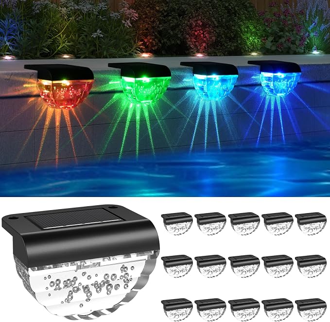 Melunar 16 Pack Solar Deck Lights Outdoor, Solar Step Lights Waterproof for Outside, Yard, Patio, Garden, Pool, Railing, Stairs, Fence (Color Changing)