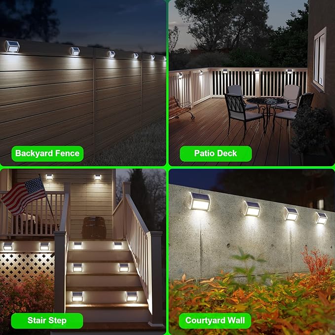 JSOT Solar Powered Lights Ideal for Step, Fence, Deck, Stair-Cool White-6P | Stainless Steel, Waterproof, Automatic Dusk to Dawn, Anti-Rust, Energy Efficient, Perfect for house decor