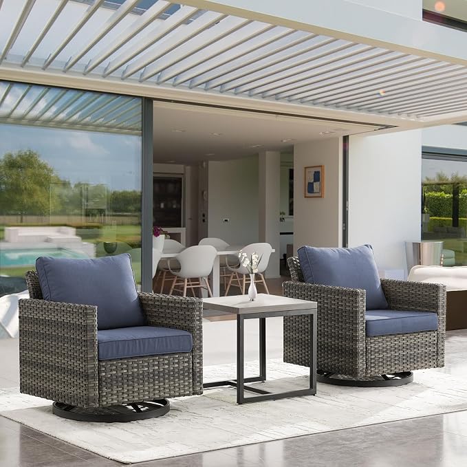 Patio Table Outdoor Side Tables - Coffee Table End Table Square for Outdoor Patio Porch Deck Balcony Garden(Black/Grey Tabletop)