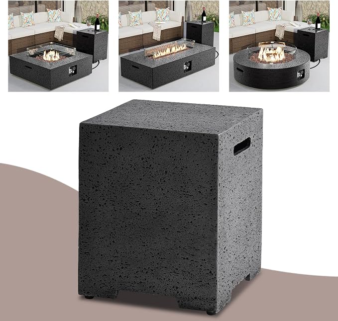 COSIEST Outdoor Hideaway Tank Table for Gas Fire Pits, Hides Standard 20lb 16-inch Propane Tank Cover w Side Handles (Light Gray)