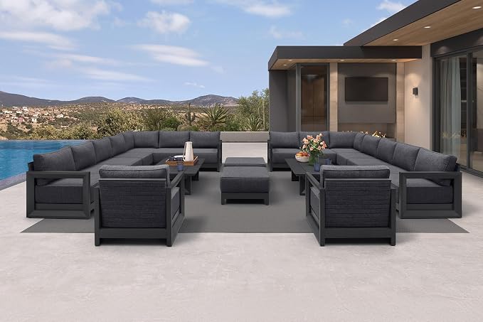 PURPLE LEAF Patio Furniture Set Enclosed Outdoor Couch with 9.6" Thick Cushion and Soft Pillows 20 Piece Modern Outdoor Conversation Sets with Table Outdoor Sectional Sofas for Yard Porch Deck, Grey