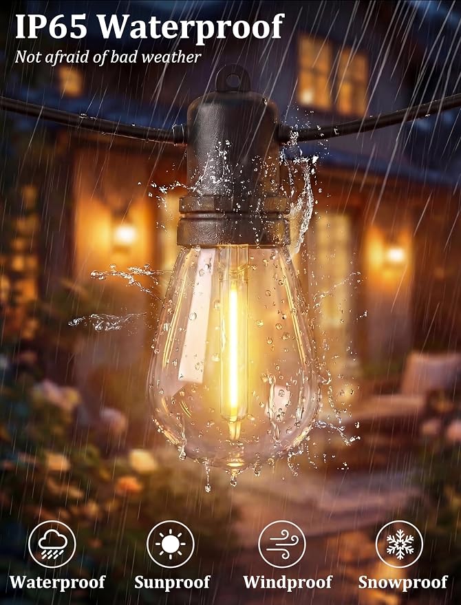 S14 Outdoor String Lights 48FT, Waterproof Patio Lights with 17 Shatterproof LED Bulbs (1 Spare), UL Certified Commercial Grade Black Wire Hanging Lights for Outdoor, Indoor, Backyard, Porch