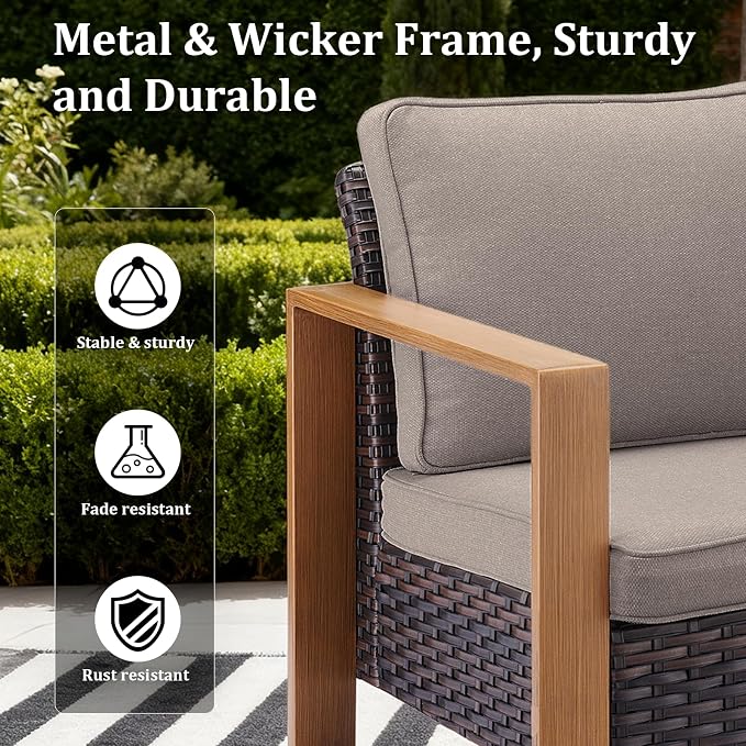 5-Piece Outdoor Patio Furniture Set with Swivel Chairs, All-Weather Wicker Sofa Set for Garden, Yard, Porch and Poolside Seating Grey