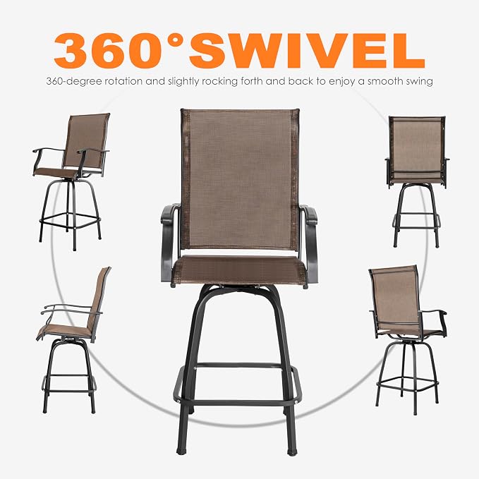 NUU GARDEN 3 Piece Patio Bar Set, Textilene Bar Stools Set,Brown