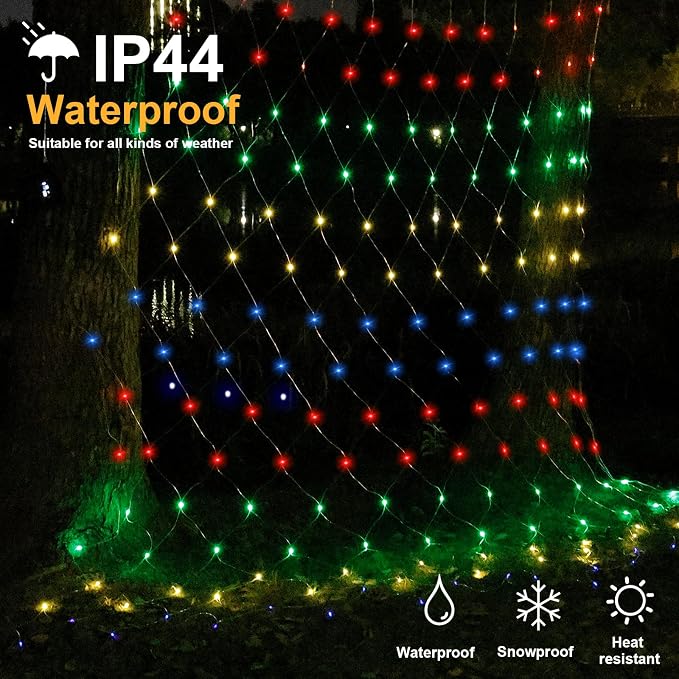 Bush Lights Outdoor, 9.8FT x 6.6FT Christmas Decorations Outdoor Net Lights, 8 Modes Connectable Mesh Light, 196 LED Christmas Multicolor for Trees, Bushes, Garden, Yard Decorations