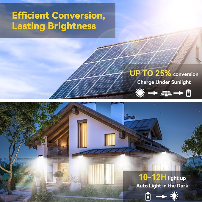 TECKNET Solar Lights Outdoor Motion Sensor Waterproof,2×231 LED + 1×416 LED | IP66 Waterproof, 300° Wide Angle & 3 Modes Motion Sensor Solar Flood Wall Lights for Patio, Fence, Deck, Garage & Street