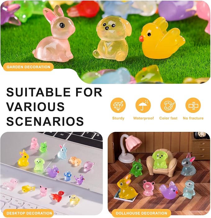 110 pcs Luminous Mini Resin Animals Many Styles Variety Tiny Animals Figures Miniature Little Small Animal Figurines Bulk for Micro Fairy Garden Landscape Accessories Hide Crafts Decor Aquarium