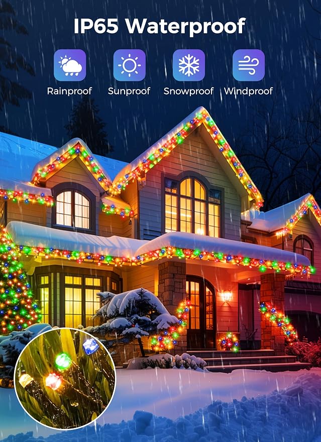 Minetom Solar String Lights Outdoor, 2 Pack Total 80FT 200 LED String Light | Solar Christmas Lights Outdoor with 8 Lighting Modes, Waterproof Color Solar String Lights for Outside Tree Yard, Multicolor