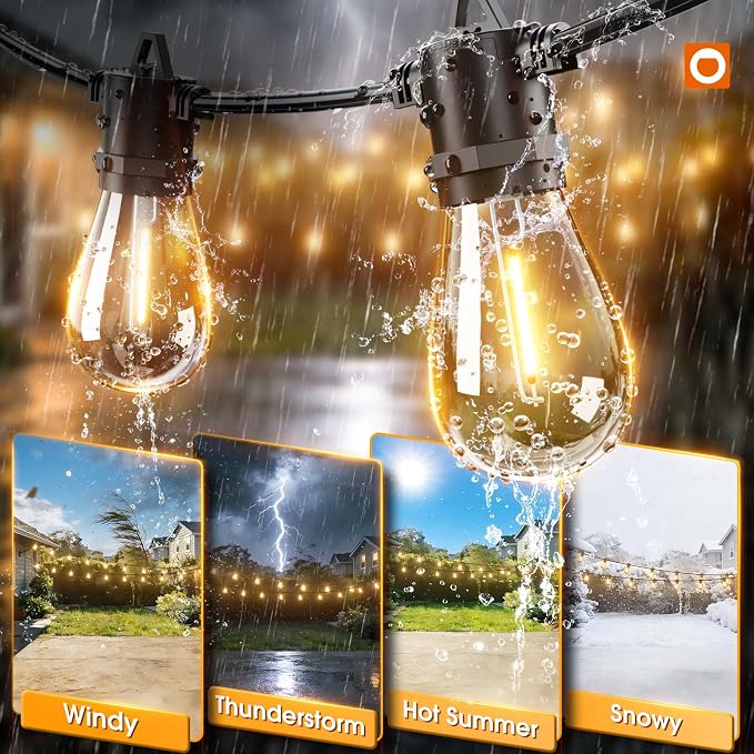 addlon 33FT(27+6) Solar String Lights Outdoor, Last 20+ Hrs, USB Charging | IP65 Waterproof. Dimmable Timer via Remote. Memory, 3 Modes, 2700K Warm White. Easy Install for Patio, Backyard, Porch.