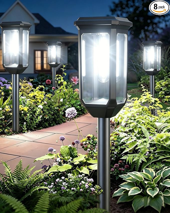 Tenmiro Solar Pathway Lights Outdoor 8 Pack, Bright Solar Garden Lights | IP65 Waterproof Shatterproof, Auto On/Off Landscape Lighting for Yard Lawn Patio Walkway Driveway Decor 6500K