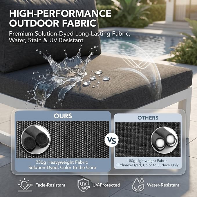 NICESOUL 10 Person Modern Aluminum Outdoor Patio Furniture Set with Side Table, 29" Wide Deep Seating, L Shaped Modular Sectional Couch, Oversized Conversation Set for Garden, Dark Gray