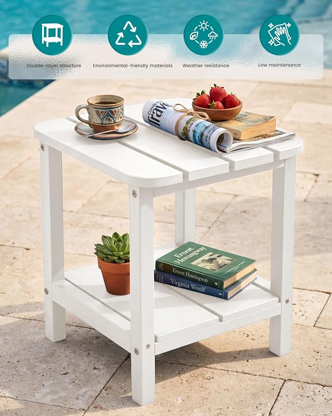 SERWALL Double Adirondack Side Table Set of 2, End Table- White