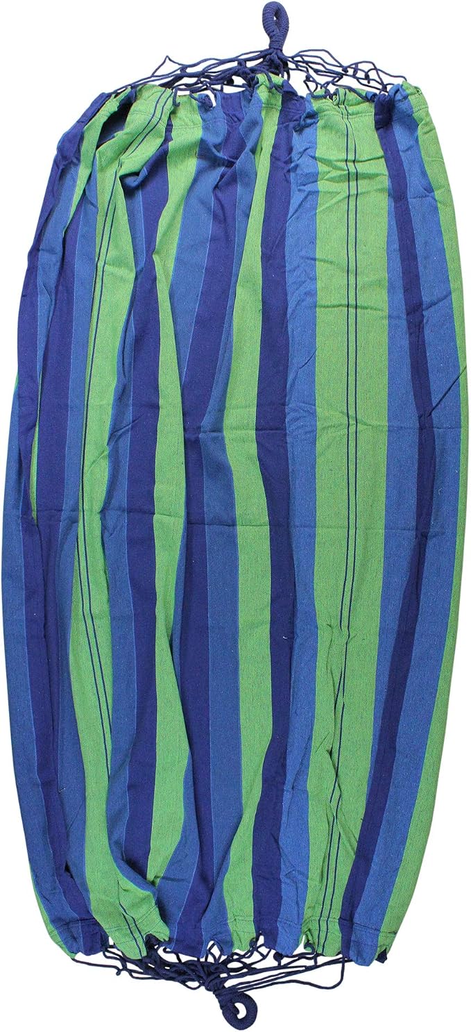 Northlight 78" Blue and Green Striped Woven Cotton Double Brazilian Hammock