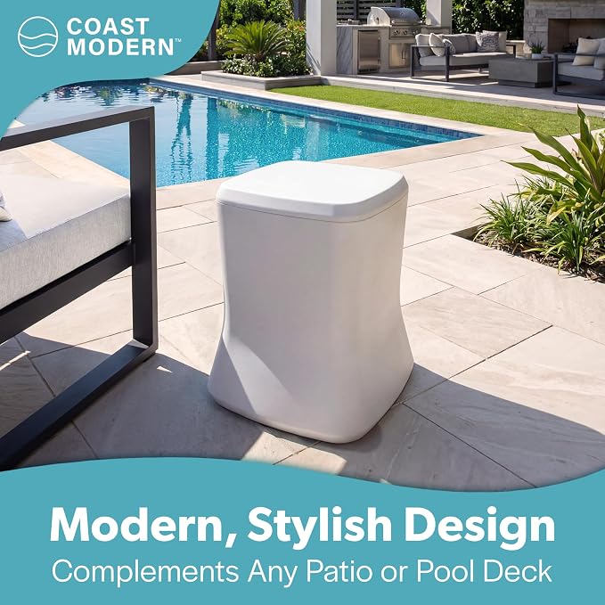 Coast Modern Outdoor Side Table Cooler- 2 in 1 Patio Decor Storage Table & Ice Chest - 25 QT - White, Gray, Sand, Stone Blue, Black