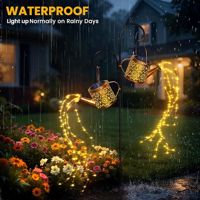 X-PREK Solar Garden Lights Outdoor Decoration, Metal Solar Watering Can Lights Outdoor Waterproof, Small Patio Light Yard Lawn Pathway Decor, Gardening Gifts for Women Mom Grandma 2 Packs