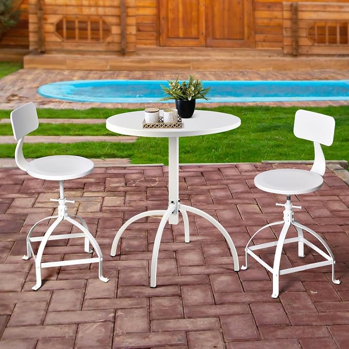 LOKKHAN 27.5" Premium Steel Patio Dining Table, Round, 27.5" x 27.5" x 29.5", White, Indoor-Outdoor