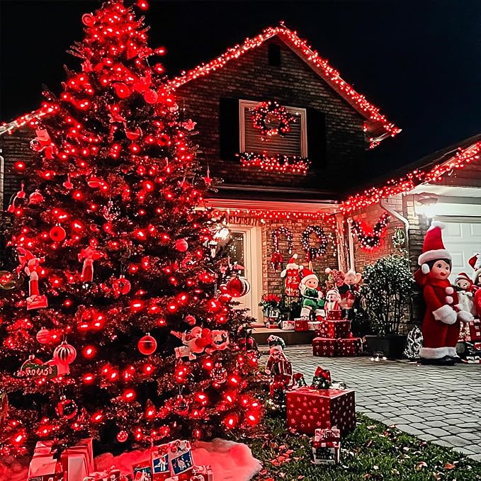 JMEXSUSS Red Christmas Lights Outdoor, 600 LED String Lights Indoor Plug in | 168Ft Red Halloween Lights Clear Wire with Remote for Bedroom Room Party Christmas Patio Living Room Halloween Decor
