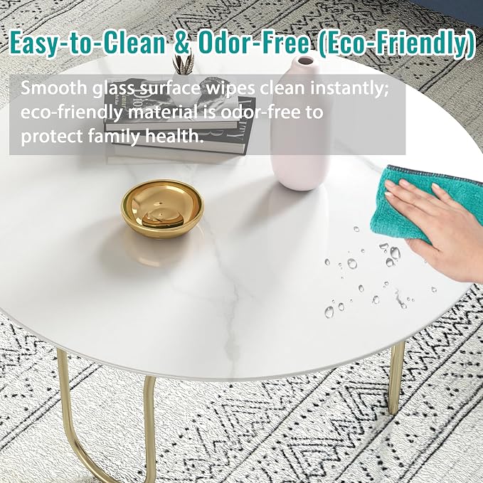 30" Round Tempered Glass Table Top, Marble Glass Surface Protector Heat & Scratch Resistant Multipurpose for Dining, Coffee, Restaurant, Office and End Table (White Marble Pattern, 30 Inch)