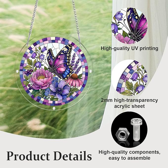 Acrylic Puzzle Suncatcher, Sun Catchers Puzzle for Window Hanging | 8.9 Inch Purple Butterfly DIY Suncatcher Puzzle for Adults, Ideal Gifts for Women, Men, Wife, Mom, Home & Garden Decor