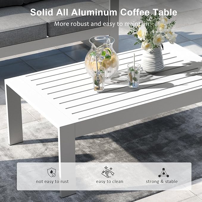 LayinSun 5 Pieces Aluminum Outdoor Patio Furniture Set, Metal Modern Conversation Sofa Set with Coffee Table and Washable Thick Cushions for Porch, Backyard, Deck