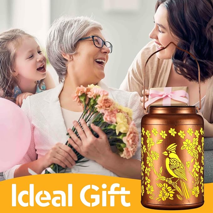Bird Solar Lanterns Outdoor Waterproof Garden Decor Gifts for Women | Metal Hanging Solar Lights Birthday Gifts for Grandma Mom Solar Decoration Outside for Yard, Patio, Backyard, Porch