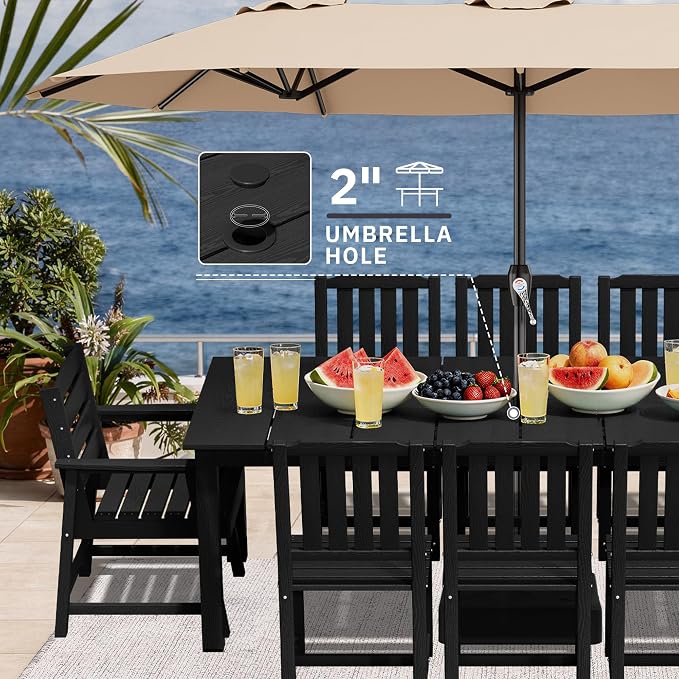 AreShark Patio Dining Chair Set of 2,All Weather HDPE Outdoor Dining Armchairs with Wide Seat and Backrest,Weatherproof Patio Chairs for Garden,Backyard,Deck,Black
