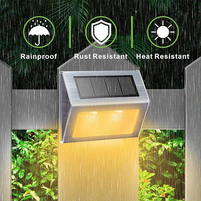 XLUX Warm White Solar Lights for Deck Step Fence Post, SST Housing, 2 Pack | Soft warm non-glare LED, sturdy stainless steel casing , outdoor use, Rainproof, Automatic ON/OFF, not excessively bright