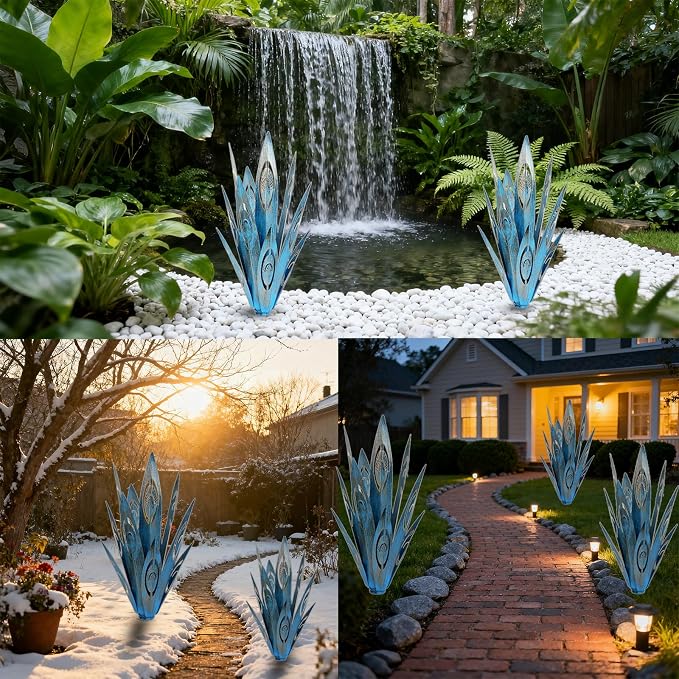 Jesokiibo 2PCS Metal Agave Plant Outdoor Decor,Large Tequila Rustic Sculpture Garden Art Yard Statue - Outdoor Decoration Courtyard Garden Lawn Ornament Stakes Gift