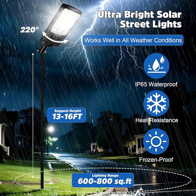 Solar Street Lights Outdoor Waterproof, 21000LM 6500K LED Motion Sensor Lights, Dusk to Dawn Solar Flood Lights with Remote, Solar-Powered Parking Lot Light, Commercial Area Lighting for Outside 4Pack