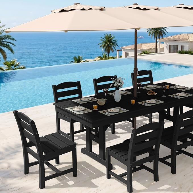 KINGYES Outdoor Armless Dining Chairs Set of 6,All-Weather HDPE Patio Chairs for Backyard,Pooside,Black