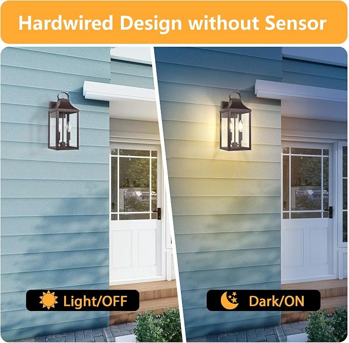 15" Outdoor Wall Lantern 2-Light, Outside Wall Sconce Light Fixture | Industrial Porch Light Wall Mount with E12 Sockets, Waterproof Modern Exterior Lamp Lighting, Brown (No Sensor)
