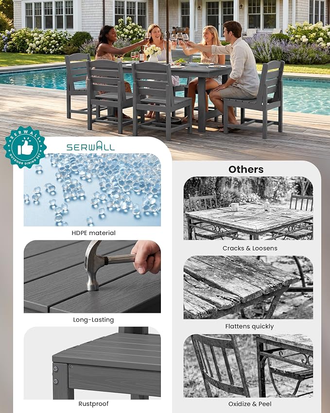SERWALL Armless Outdoor Dining Chair Set of 2, All Weather Resistant, Gray | Armless Dining Chairs built to last with 330 lb capacity. Compact 24.6"Dx19.3"Wx33.6"H. Weatherproof & easy to clean.