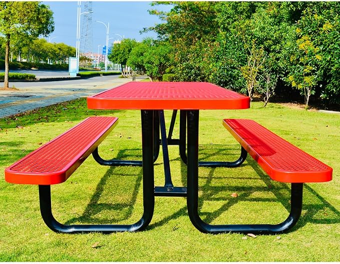 Heavy Duty 6' Rectangular Picnic Table, Expanded Metal, (72" Long) (Red)