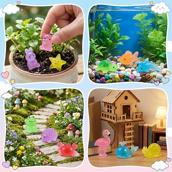 50 Pcs Mini Resin Animals Blind Bags, Glow in The Dark & Glitter Mystery Animals, Individually Wrapped Tiny Luminous Miniatures for Fairy Garden, Micro Landscape, DIY Crafts