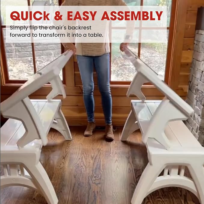 Convert-a-Bench 2-in-1 Outdoor Bench & Picnic Table - Foldable, Weather-Resistant Seating - Perfect for Patio, Lawn, Garden, or Deck - Durable Construction, Easy Assembly - 1 Bench/Order, White