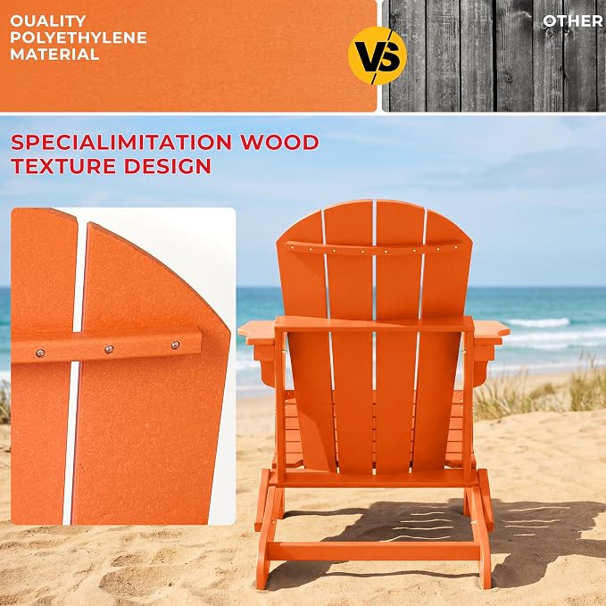 Costaelm Patio Conversation Set, 5 piece Balcony Furniture, Small Patio Firepit Furniture Outdoor Adirondack Round Coffee Table and Chair for Backyard Lawn Porch Pool Garden, Orange