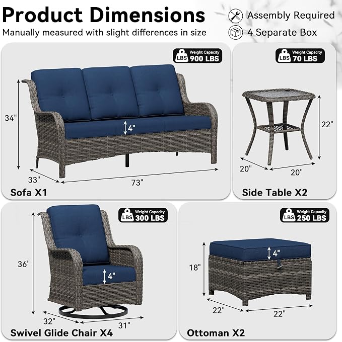 9 Piece Outdoor Wicker Patio Furniture Set, Outdoor Swivel Rocker Patio Chairs Set with Thickened Olefin Cushions, High Back and Deep Seating, Hand-Woven PE Rattan for Porch, Deck