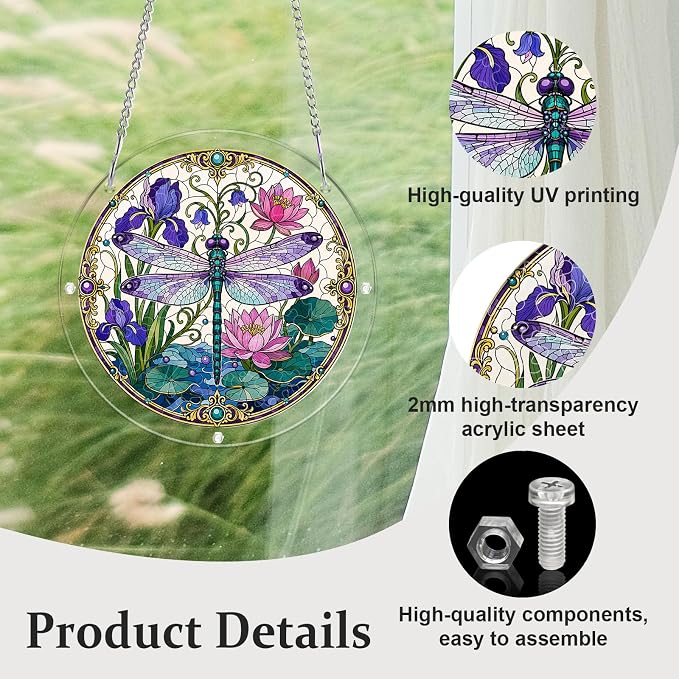 Acrylic Puzzle Suncatcher, Sun Catchers Puzzle for Window Hanging | 7.4 Inch Iris Dragonfly DIY Suncatcher Puzzle for Adults, Ideal Gifts for Women, Men, Wife, Mom, Home & Garden Decor