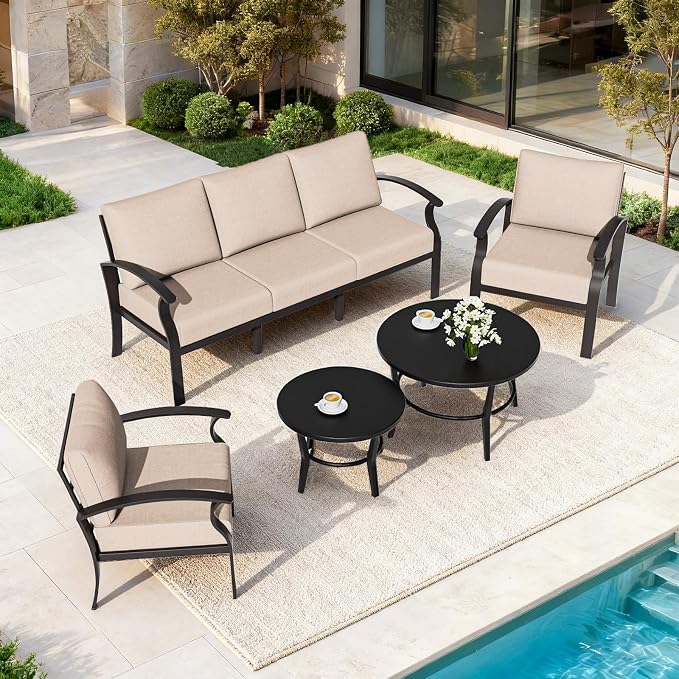 ALAULM Patio Round Coffee Table Set of 2, Outdoor Large Side Table-Weather Resistant Metal Steel for Patio, Backyard, Pool,Lawn(Black)