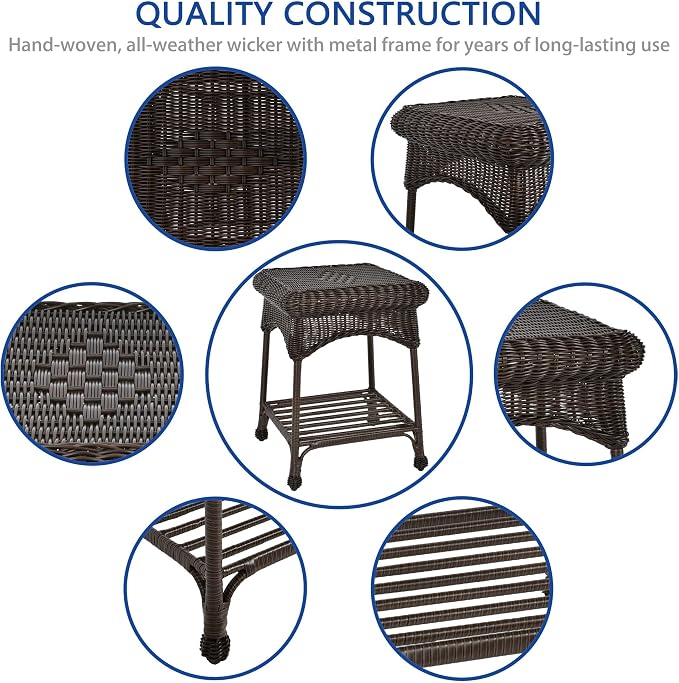 Outdoor Espresso Wicker End Table