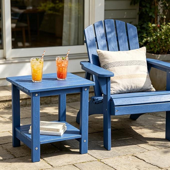 Outdoor Wooden Table,Side Table,Patio Table,Ideal for Patio, Camping, Pool, Beach, ect.(Dark Blue)