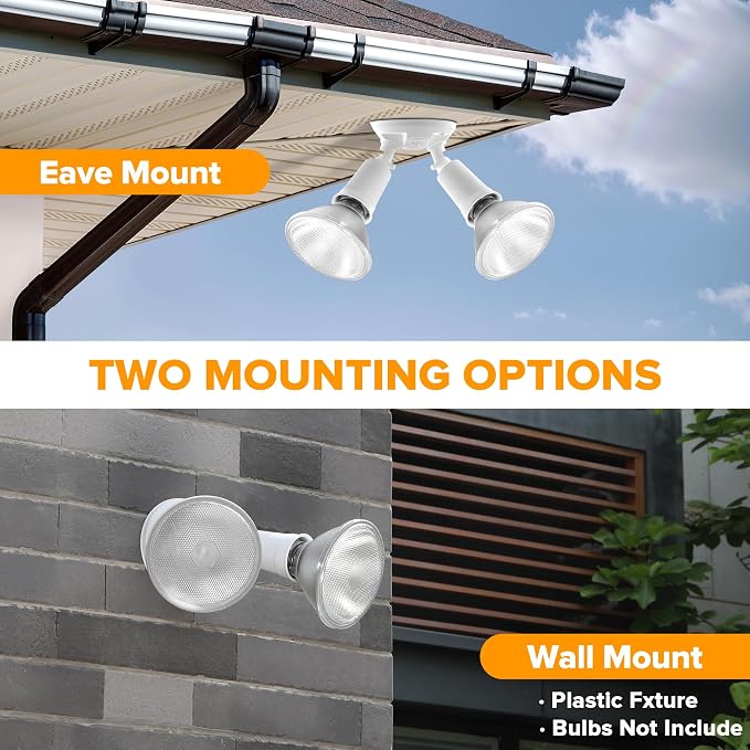 LUTEC 6 Pack Adjustable Twin Par Holder Outdoor Flood Lights, Switch Controlled Security Lights, Floodlights Fixture, Waterproof Exterior Max 300 Watt Par38 Flood Light for Garage, Yard, Porch-White