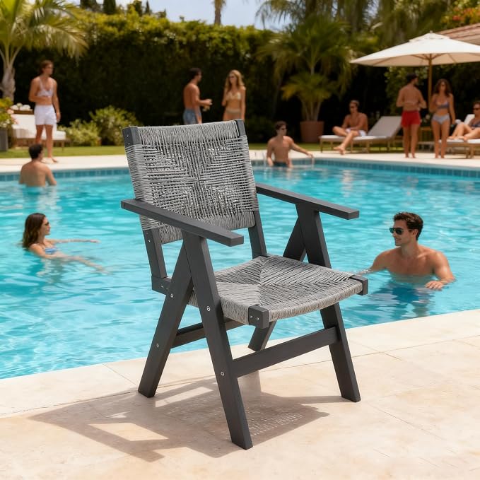 Patio Outdoor Chair, Dining Chair, Durable HIPS Material, Ergonomic Design, Mesh Chair for Patio, Gardens, Pool, Camping ect.(Charcoal Grey)